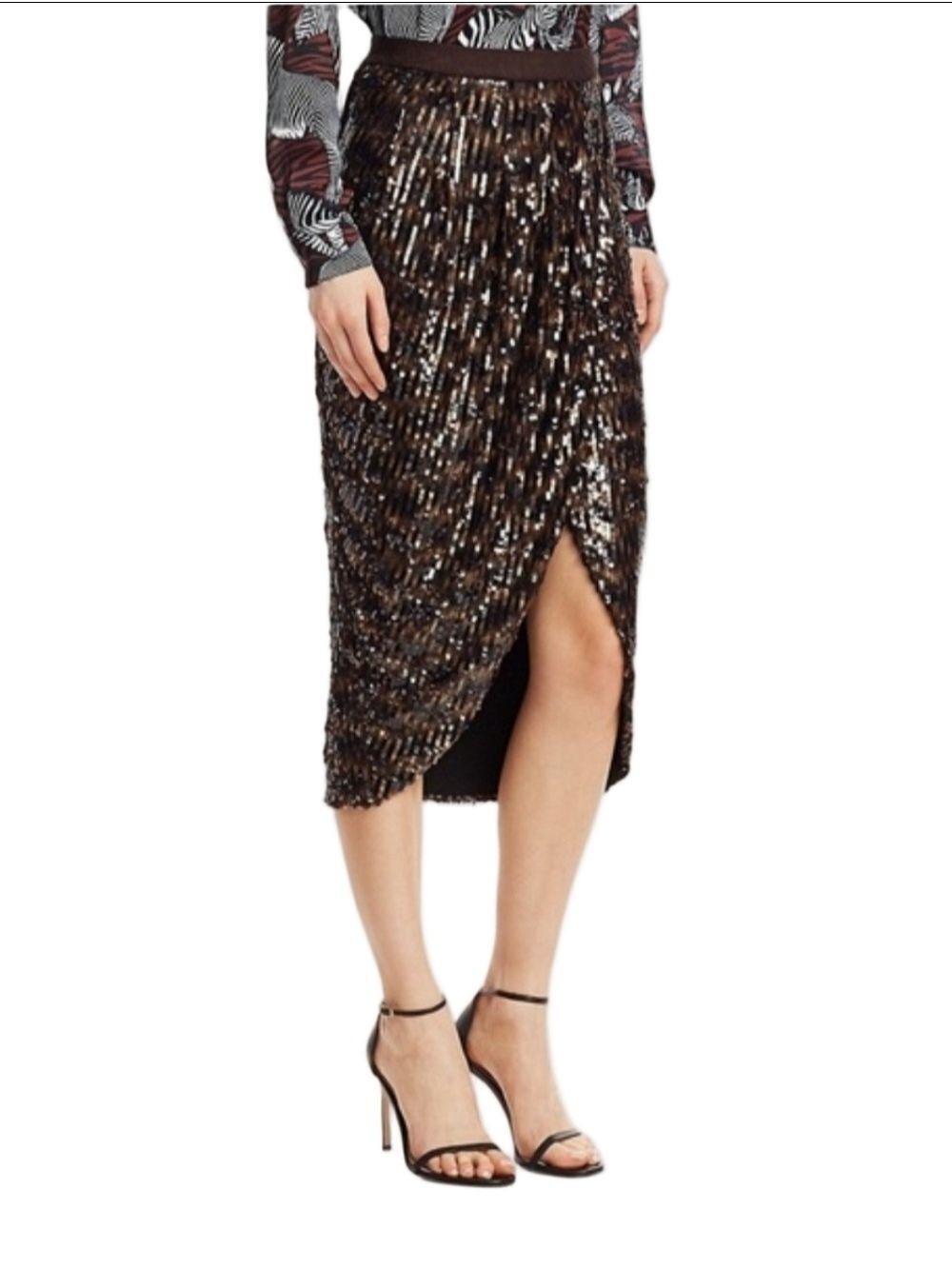 Le Superbe "Take It Easy" Sequin Tulip Skirt - Black/Brown Metallic Midi Sz: 8